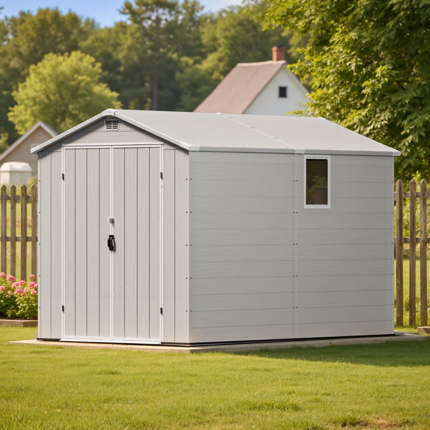 Patiowell 6x10FT Outdoor Storage Shed with Floor, Plastic Resin Garden Shed with Lockable Door, Windows, Weather-Resistant for Lawn Mower, Tool & Backyard Storage (Light Grey)