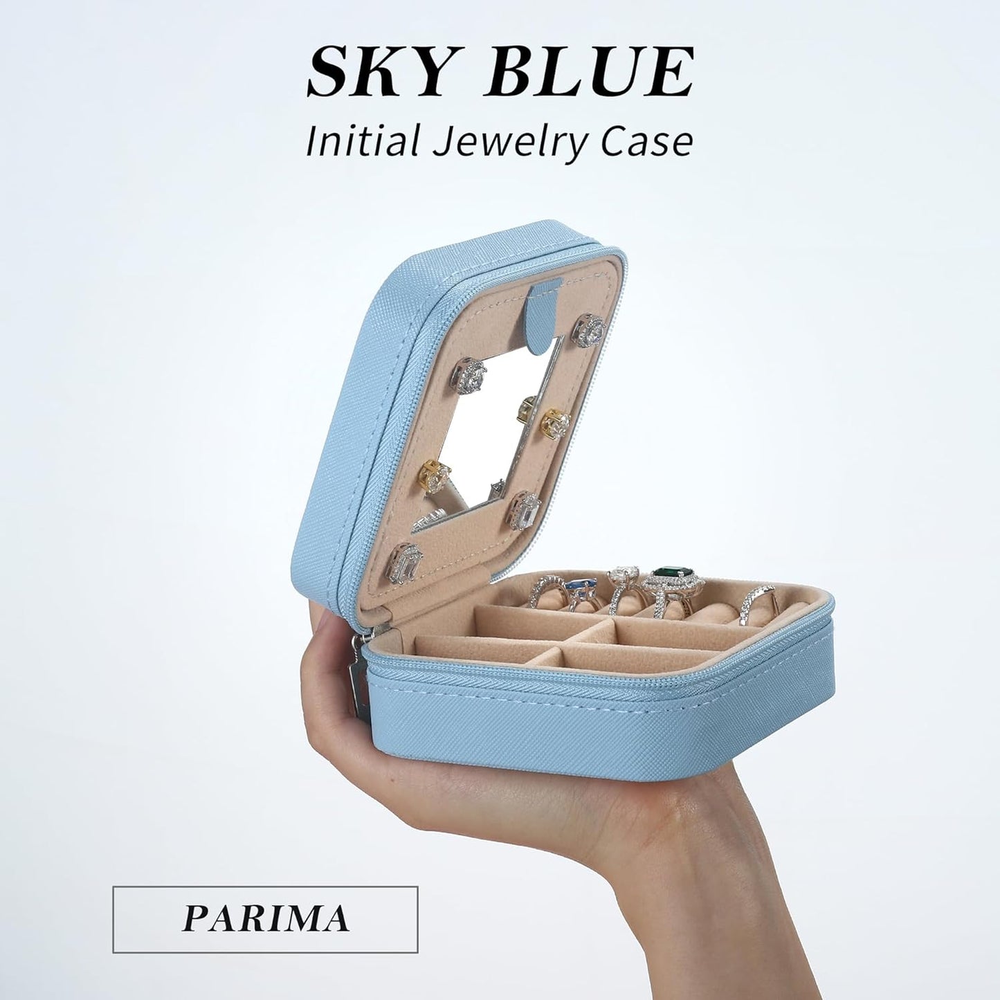 Parima Small Jewelry Box for Girls, Travel Initial Jewelry Boxs for Girls | Small Jewelry Organizer Box | Travel Jewelry Case Jewelry Organizer | Mini Jewelry Case - Letter G, Sky Blue