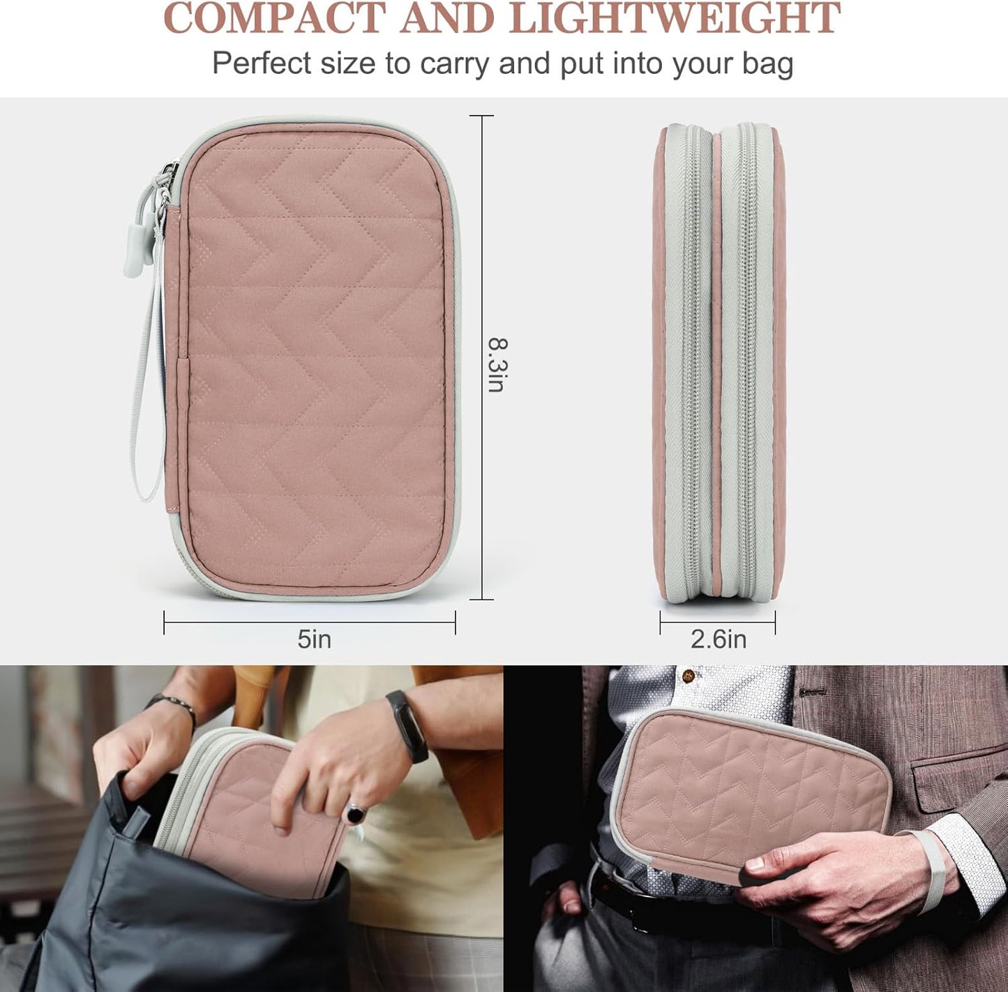 FYY Travel Cable Organizer Bag Pouch Electronic Accessories Carry Case Portable Waterproof Double Layers All-in-One Storage for Cable, Cord, Charger, Phone,-Pattern Pink(M)