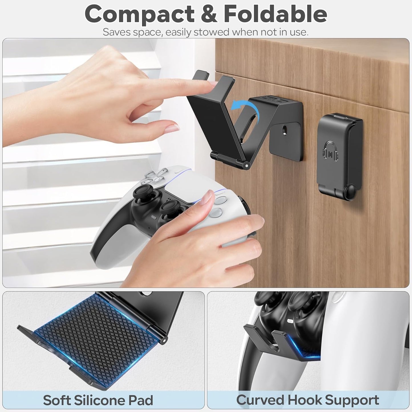 OIVO Controller & Headset Wall Mount Holder Stand, Foldable Headphone Stand, Gaming Controller Holder Hanger Hook, Universal Storage Organizer Controller/Earphone/Game Accessories-13 Packs