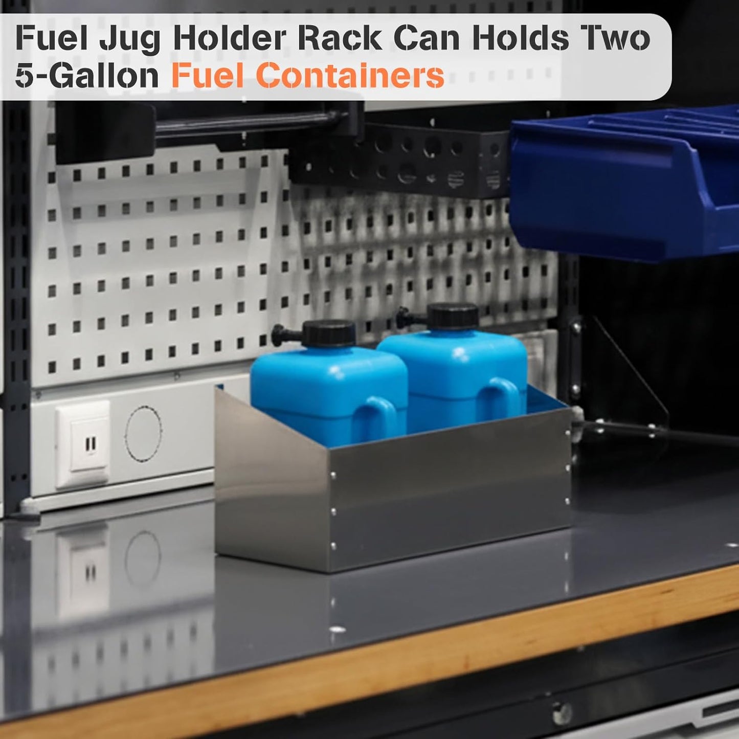 Aluminum Fuel Tank Holder Rack, 23.6''x 11.4'' Utility Jug Holder Storage Rack fits Two 5 Gallon Fuel Containers,Fuel Jug Holder Rack for Garages, Shops, Enclosed Trailers and Race Trailers