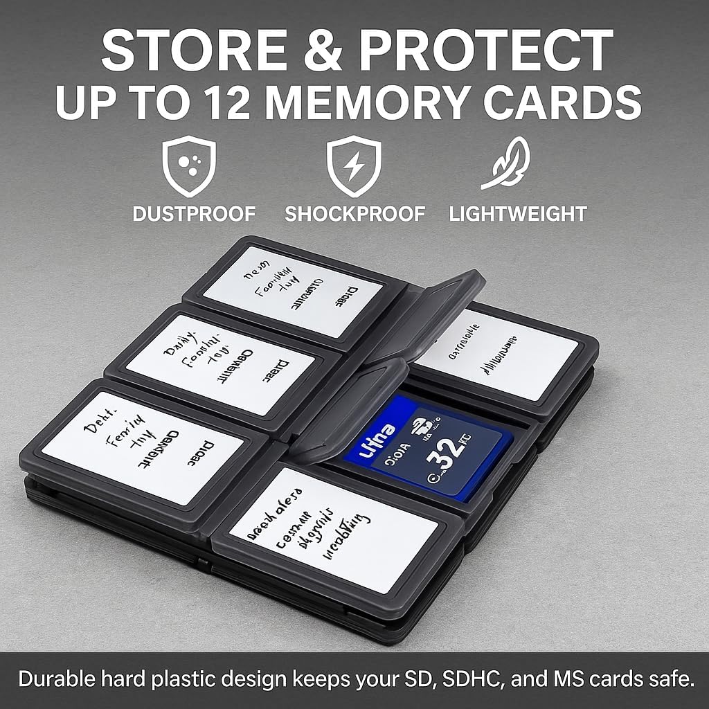 Acuvar 12 Slot SD/SDHC Memory Card Hard Plastic Case – Durable ABS Portable SD Card Storage Box Organizer, Protective Hard Shell SD Card Carrying Case for Photographers, Anti-Shock & Waterproof