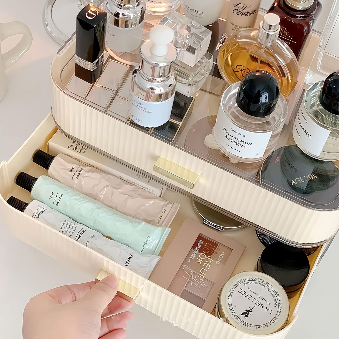 Stackable Plastic Organizer Big & Spacious Drawer | Organize Eyeshadow Palettes, Cosmetics, and Beauty Supplies on a Vanity. White