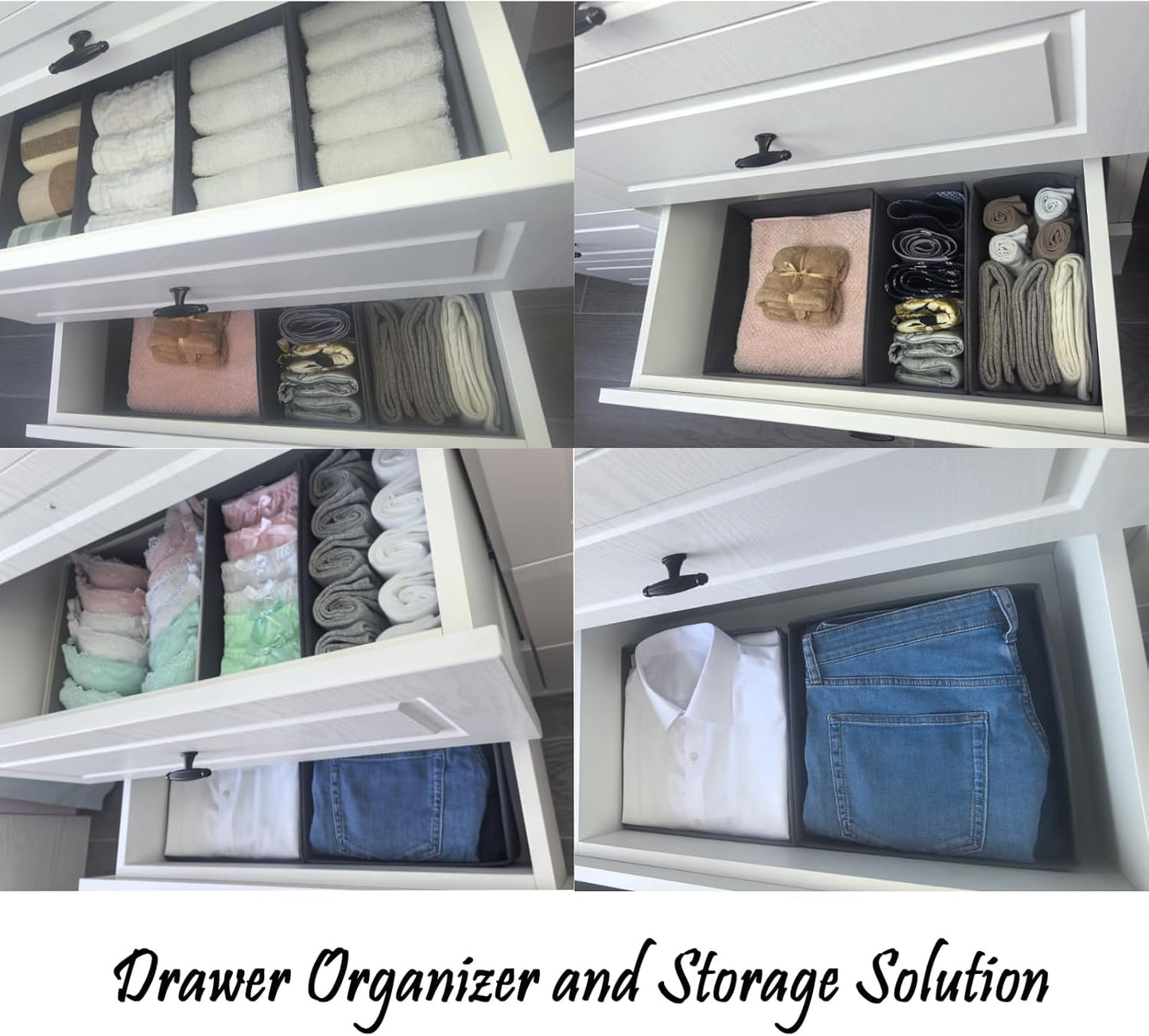 Sock Drawer Organizer Set of 3 Pack Gray, 11' Small Collapsible Fabric Underwear Dividers, Closet Foldable Dresser Storage Bins for Clothing