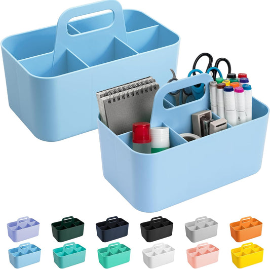Tiawudi 2 Pack Caddy Organizer with Handle, Portable Plastic Caddy, Storage Organization for Cleaning, Bath, Makeup, Art, Craft, Stationery, Classroom and Office, Tote Organizer