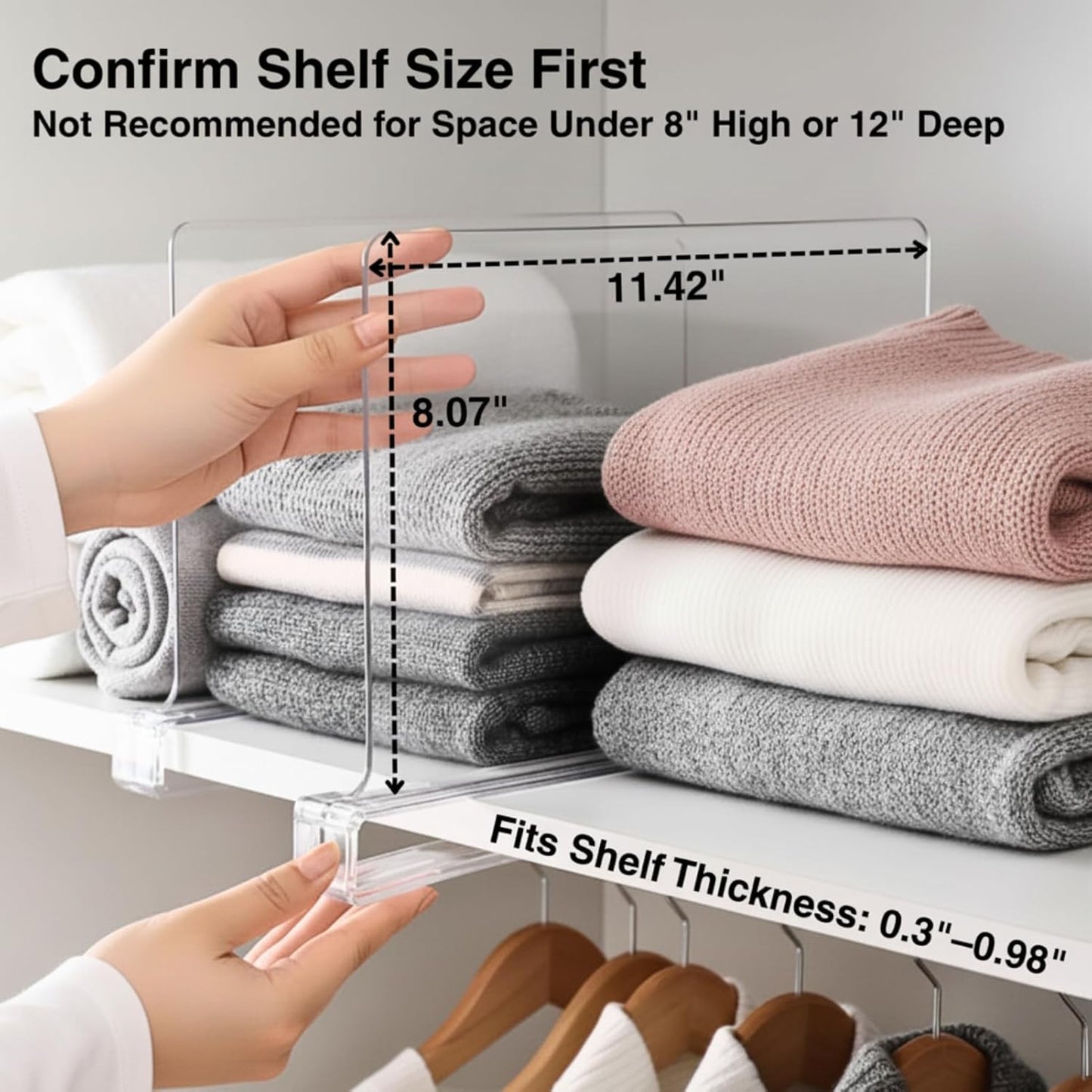 Shelf Dividers Purse Organizer for Closet: 16-Pack Acrylic Bag Storage Organizer for Handbags, Clutches, Clothes, Sweater, Towel on Wood Shelves