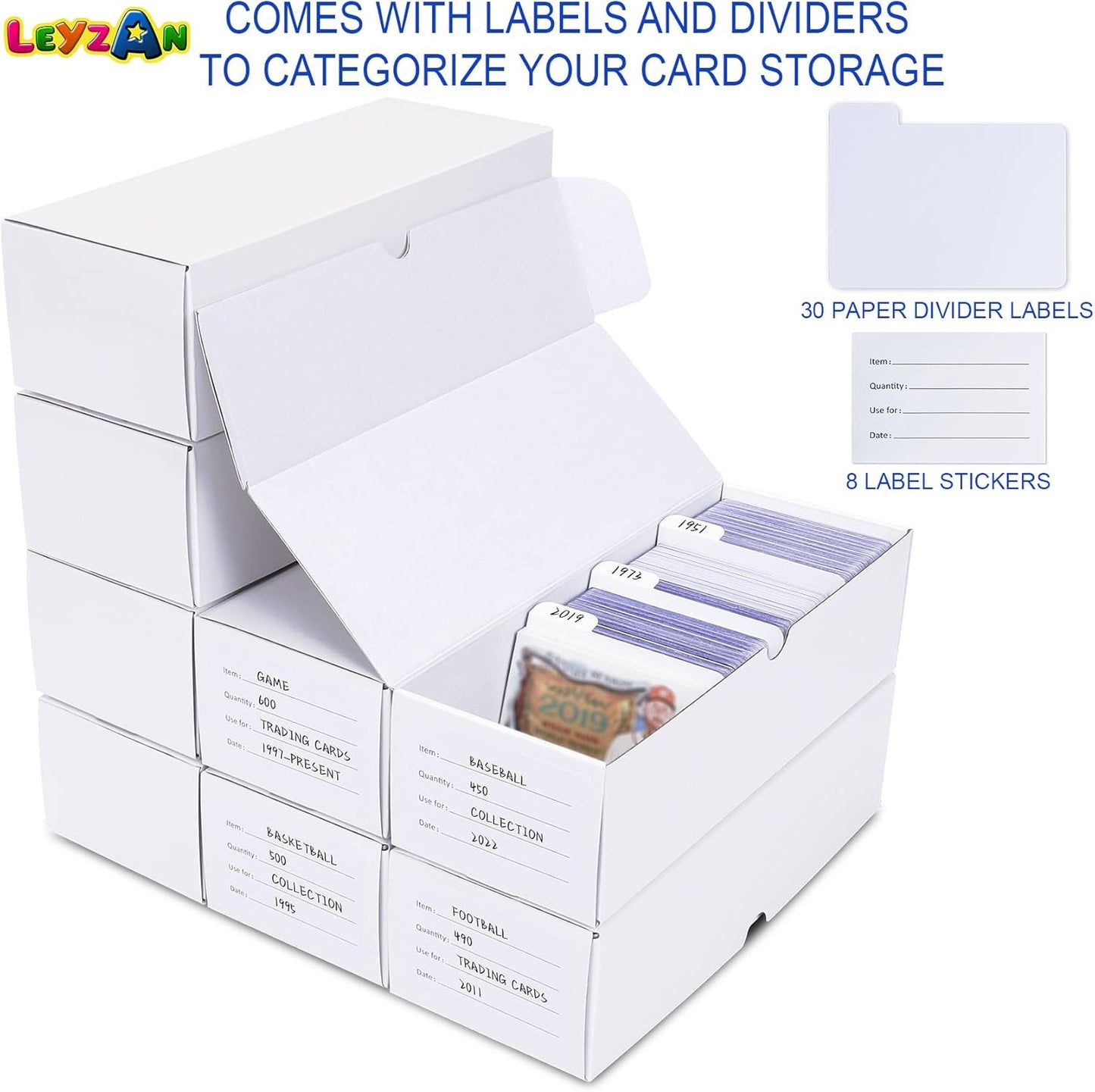 Trading-Card Storage Box, 8-Pack • 600 Count Corrugated Cardboard Storage with dividers & labels for TCG/Magic/Mtg storage and Collection, 10.4 INCH Horizontal