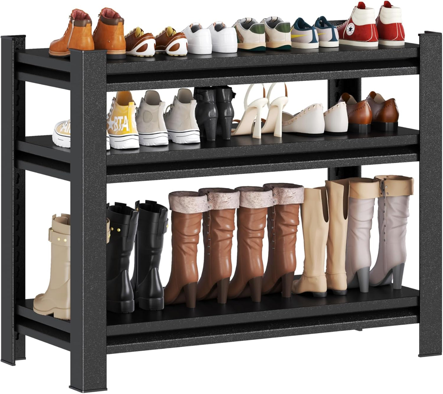 Storage Shelves, Garage Metal Shelving Unit, Adjustable, Double-Layer Column with Reinforced Ribs, Heavy-Duty, Capable of Bearing 600-3600 lbs (Black, 25''W*14''D*32''H, Tier)