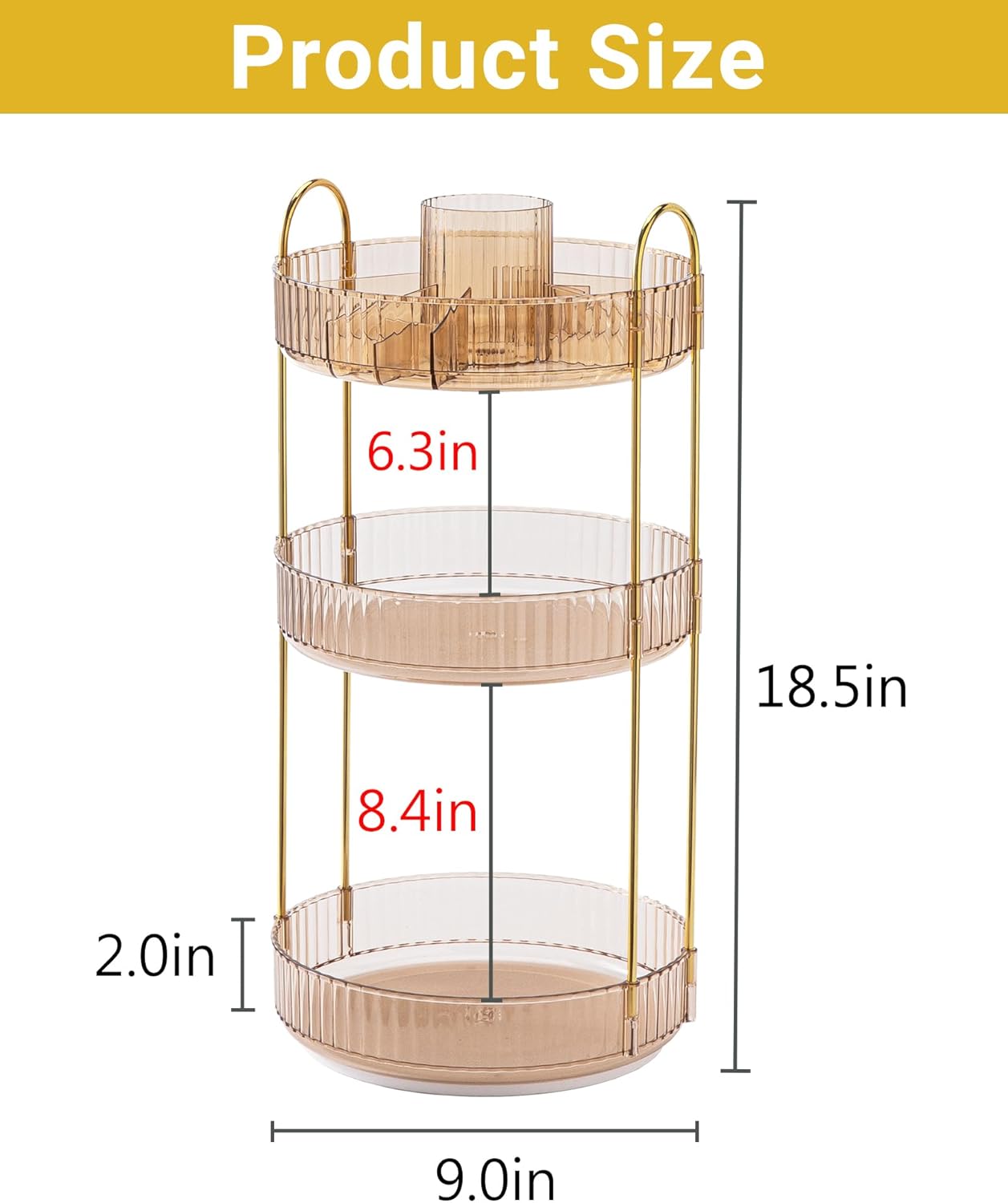 360 Rotating Makeup Organizer,3 Tier Large Capacity Make Up Organizers and Storage,Skincare Perfume Vanity Organizers,Bathroom Cosmetics Storage Organizer Countertop(Gold)