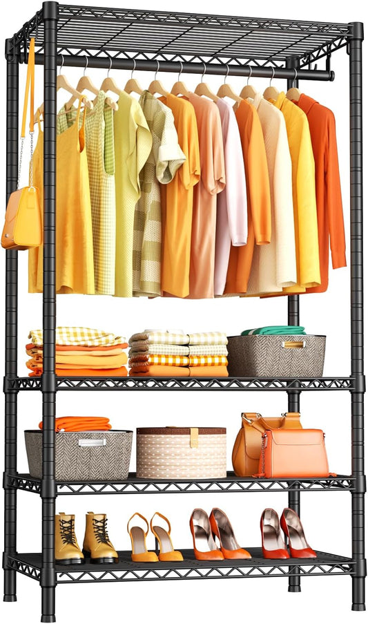 Ulif H4 Portable Closets, 4-Tier Metal Clothes Garment Rack for Bedroom and Cloakroom, Clothing Closet Storage and Organizer Wardrobe, 35.4" W x 14" D x 76.4" H, Black
