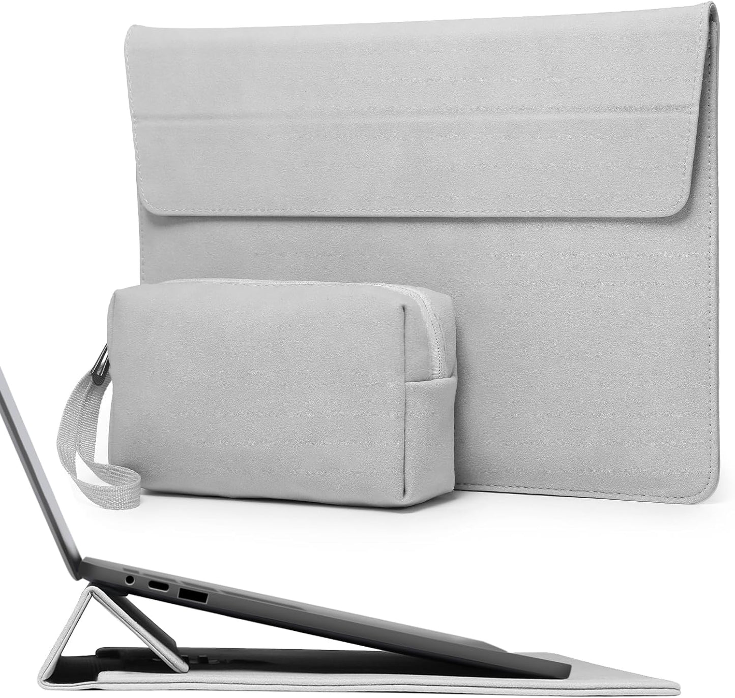HYZUO 13.3-14 Inch Laptop Sleeve Case Bag with Adjustable Stand for MacBook Pro 14 M5/M4/M3/M2/M1 Pro/Max 2026-2021, MacBook Air/Pro 13.3, 13.8-13.5 Surface Laptop, with Pouch, Light Gray
