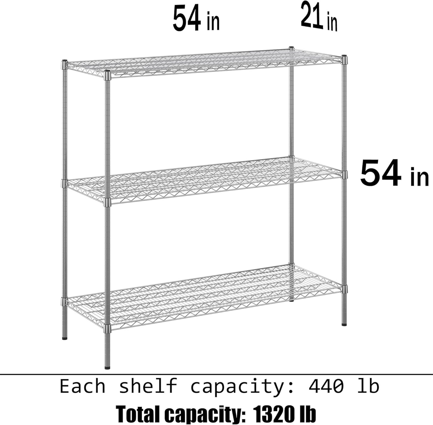21" Deep x 54" Wide x 54" Height Wire Shelving Kit | 3-Tier | NSF Commercial Storage Rack Unit