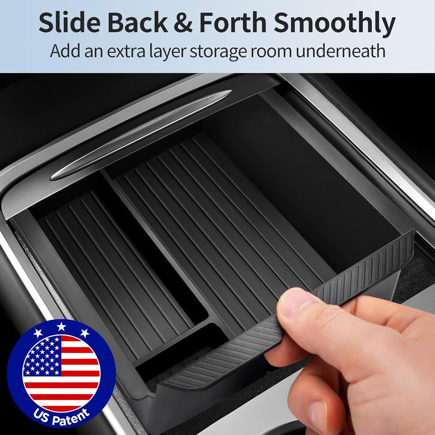 2025 Upgrade Center Console Organizer Tray for Tesla Model Y Accessories 2024-2020/For Tesla Model 3 Accessories 2023-2021 [Slide Smoothly/US Patent] Cup Holder Matte Black