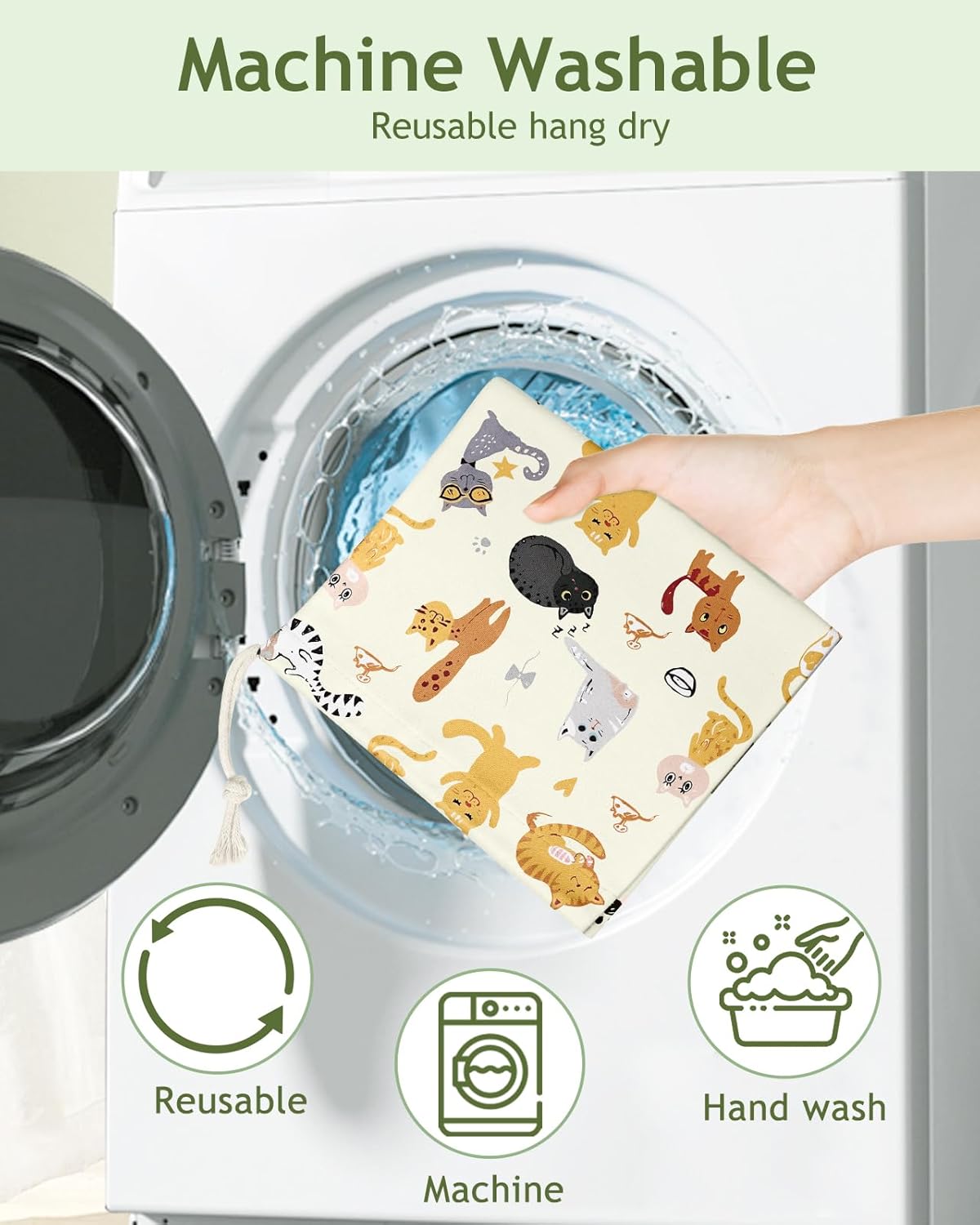 Plastic Bag Holder, Grocery Bag Organizer - 1 Pack Cute Kitchen Dispenser Holders Reusable Shopping Western Hanging Wall with Adjustment Drawstring Closure for Women Home, Cats