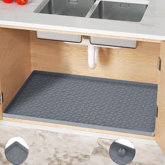 Under Sink Mat, 34"x22" Under Sink Mats for Kitchen, Silicone Waterproof Under Sink Liner, Sink Cabinet Organizer Tray with Drain Hole (Gray, 34 * 22)