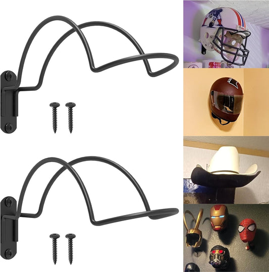2-Pack Wall-Mounted Multi-Purpose Helmet Storage Display Rack - Durable Metal Hanger Hook for Equestrian, Motorcycle, Baseball, Hockey, Rugby & Electronic Helmets | Heavy-Duty Construction with Screws