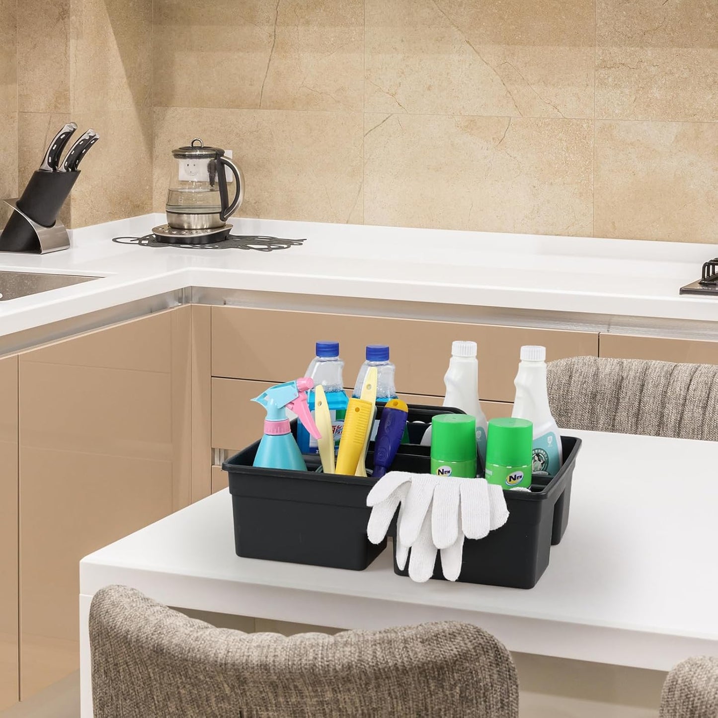 6 Packs Plastic Cleaning Supplies Storage Caddy with Handle, 3-Compartment Portable Shower Basket Tote