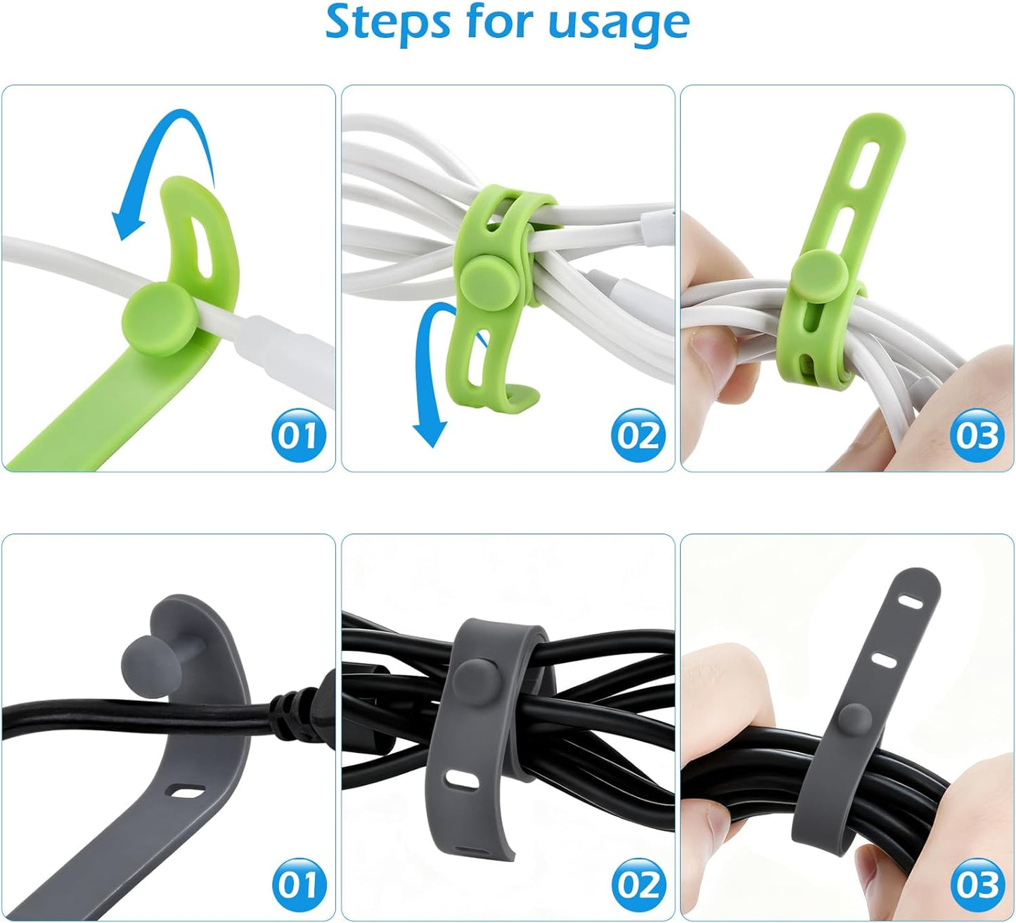 24 Pcs Silicone Cable Ties, Wire Cord Organizer, Cord Ties Reusable Cable Organizer 5Inch Cable Management Tie (4 Color) Cbfoeyk