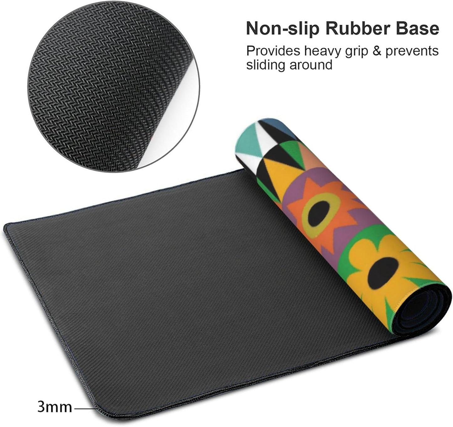 Cute Colorful Flowers Large Mouse Pad, Vintage Aesthetic Gaming Desk Mat, XXL Keyboard Desk Pad Mat for Desktop, 35.4"x15.7" Non-Slip Base Big Mousepad with Stitched Edges
