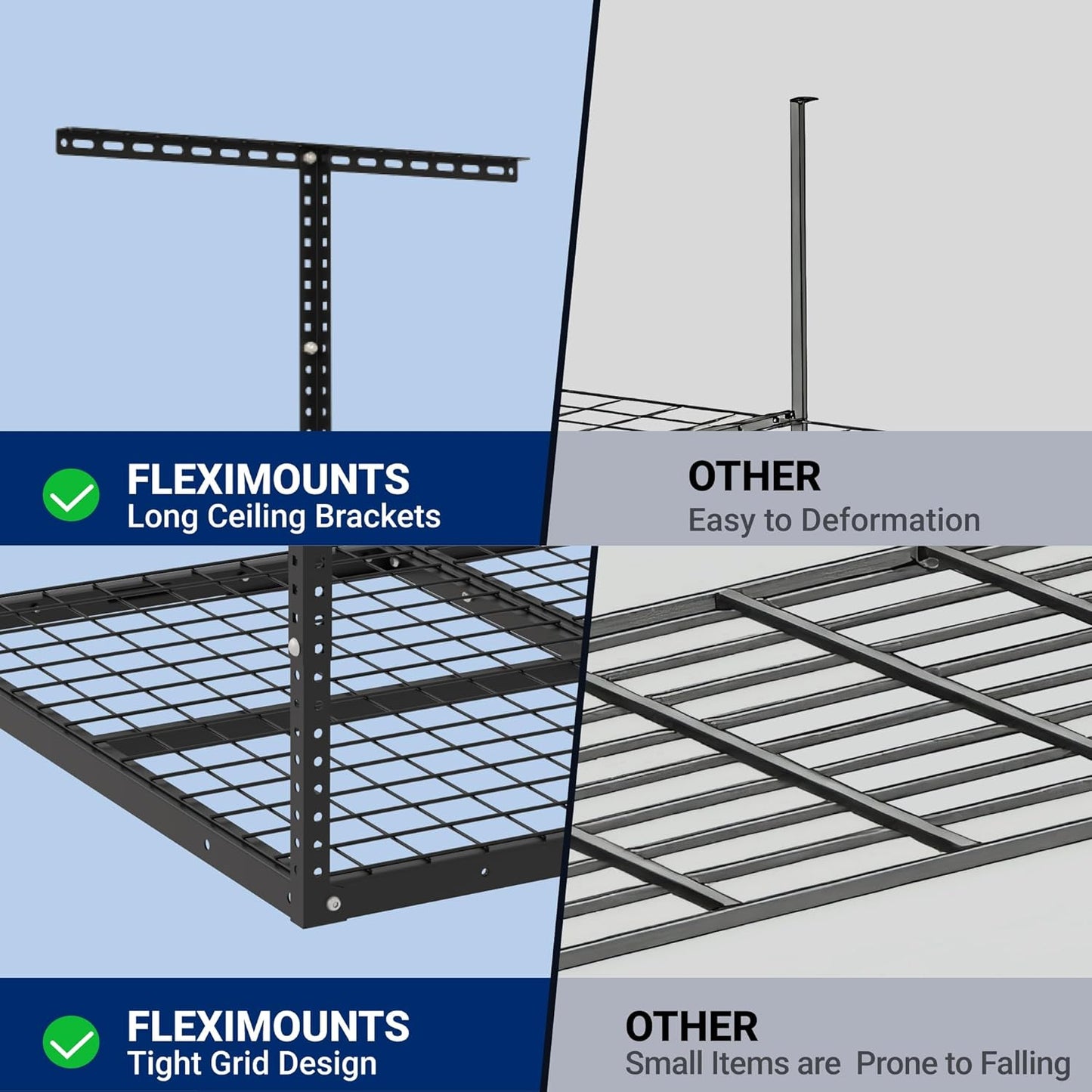 FLEXIMOUNTS 3x4 Overhead Garage Storage Rack, Adjustable Organization System, Heavy-Duty Metal Ceiling Racks, 275lbs Weight Capacity, Black, Classic Series