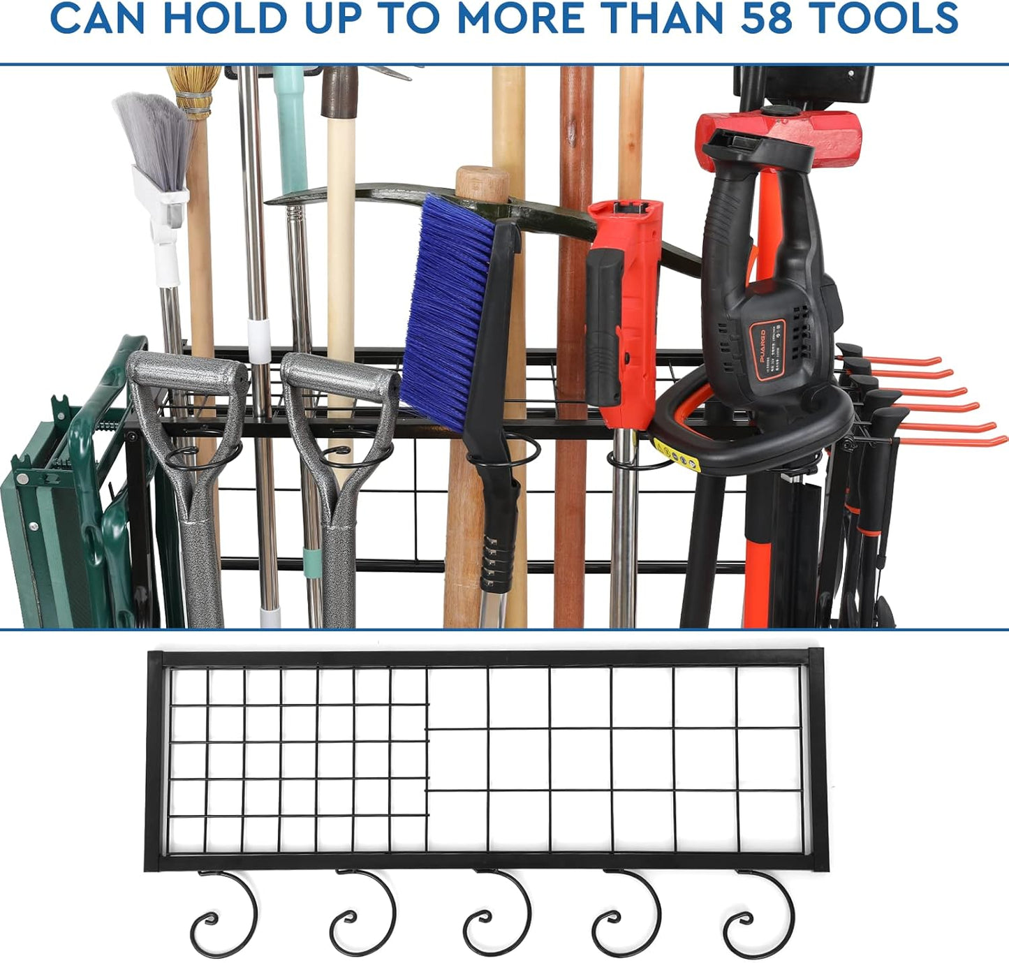 Garden Tool Organizer for Garage, Yard Tool Storage, Garden Tool Rack, for Shed Home Outdoor, Up to 58 Long-Handled Tools, Garden Tool Stand, Heavy Duty Steel, Black