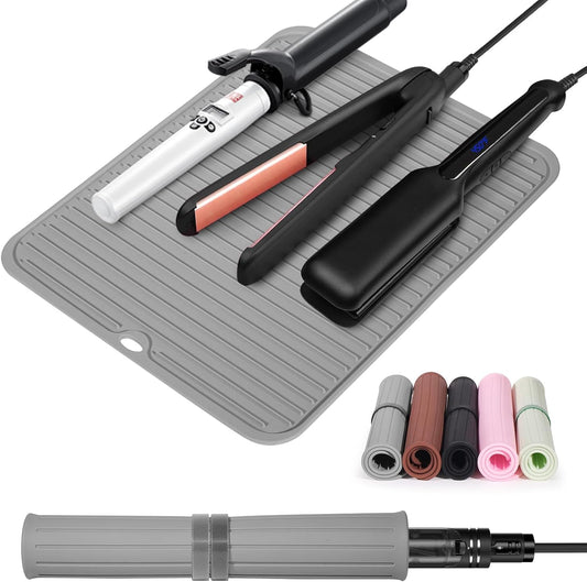 Quccefods Heat Resistant Large Silicone Mat for Hair Styling Tools - Curling Irons, Flat Irons, Hair Straighteners - Portable Vanity Pad