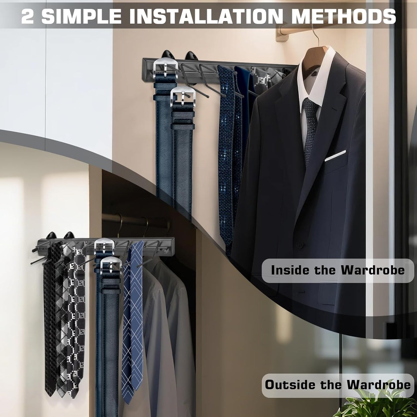 Sliding Tie Racks, 18 Tie Hanger Pull Out Belt Rack 16.5'' Aluminum Alloy Extendable Wardrobe Closet Organizer with 18 Hooks for Belts, Ties, and Scarves, 16.5'' x 3.15''(Sprayed Grey)