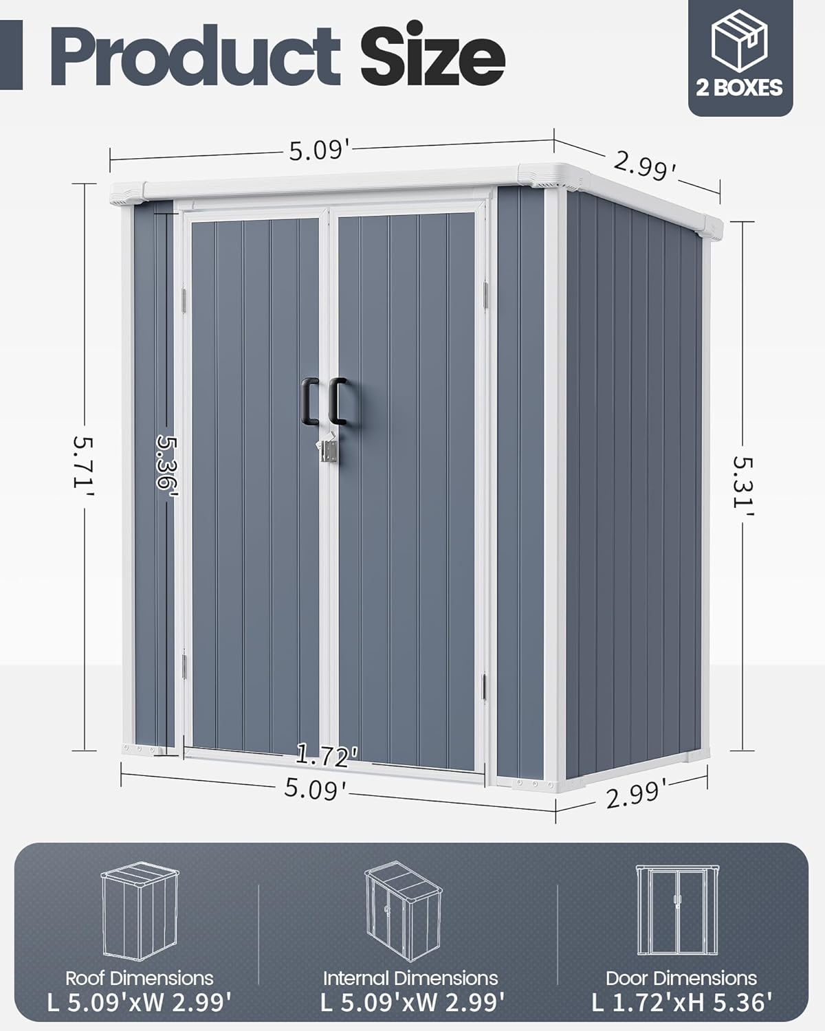 5x3 Resin Garden Sheds & Outdoor Storage on Clearance, Weather-Resistant Plastic Shed with Floor and Lockable Door for Garden Tools, Lawn Mower, Bike, Backyard Organization, Drak Grey