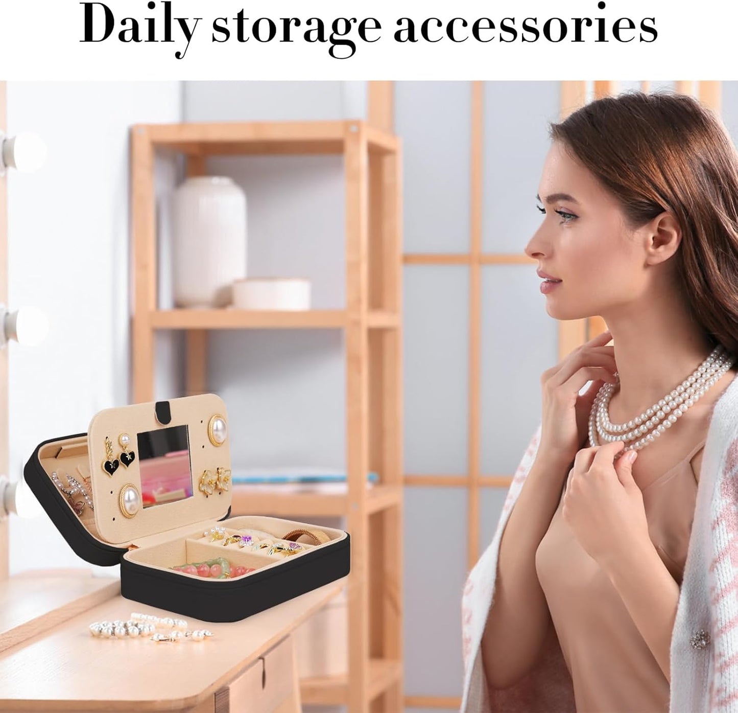 TopPerfekt Travel Jewelry Case, Jewelry Box with Mirror, Jewelry Organizer Bridal Shower Gifts to Her, Earring Storage Travel Case, Trendy Gift for Women and Girls, Girlfriend-Letter A, Black