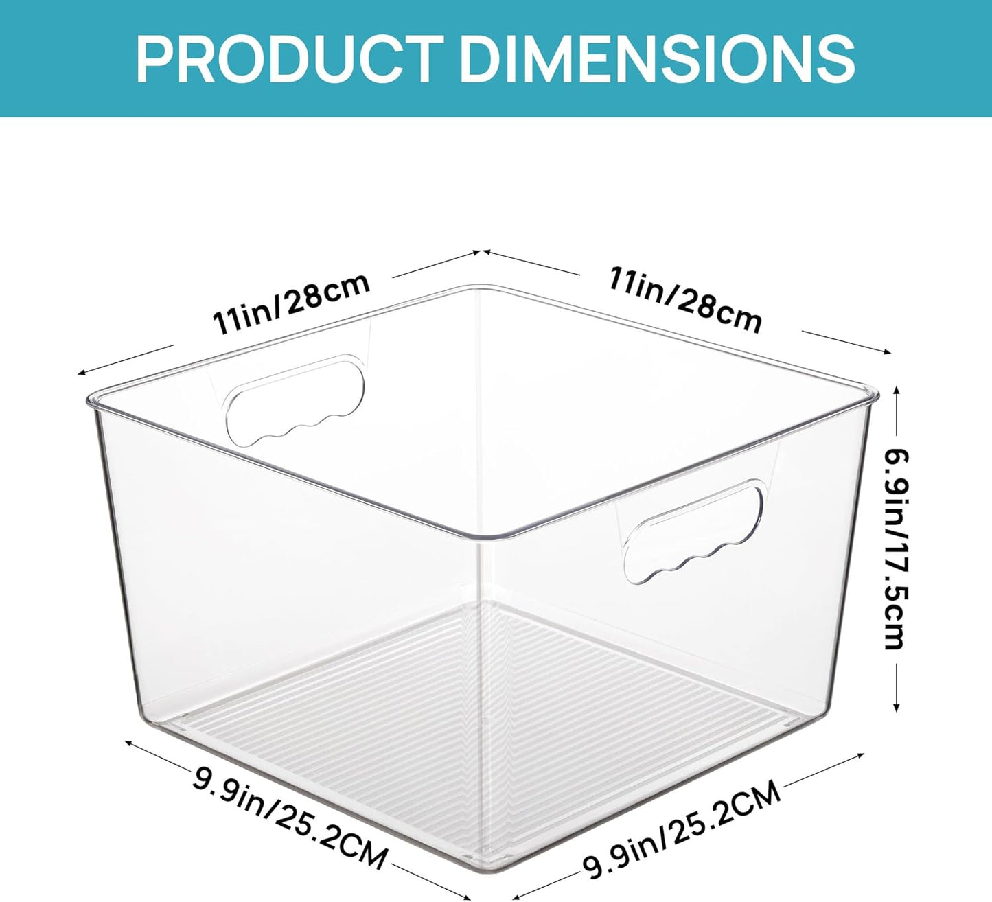 Vtopmart 6 Pack Extra Large Clear Plastic Storage Bins,11x11 Cube Acrylic Organizer Square Containers with Handle for Pantry,Closet,LaundryRoom,Kitchen,Bathroom,UnderSink Organization