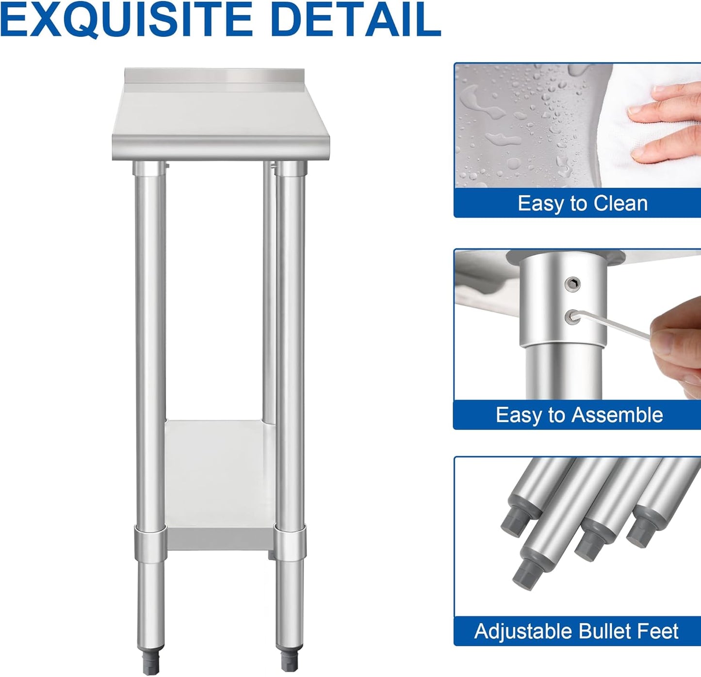 HARDURA Stainless Steel Commercial Work Table Prep Work Metal Table 24×12 Inches with Undershelf and 2" Backsplash Heavy Duty NSF 430 for Kitchen Food Prep