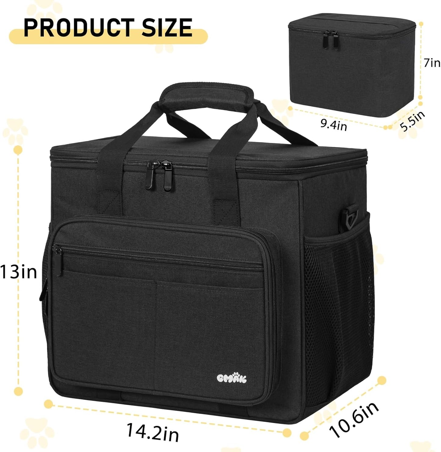 GMAK Large Pet Grooming Bag, Dog Grooming Tote Bags Supplies Organizer Case Pets Tools Organizer Tote for Dog Cat Grooming Tool Kit, Clippers, Scissors and Accessories, Black(Bag Only)