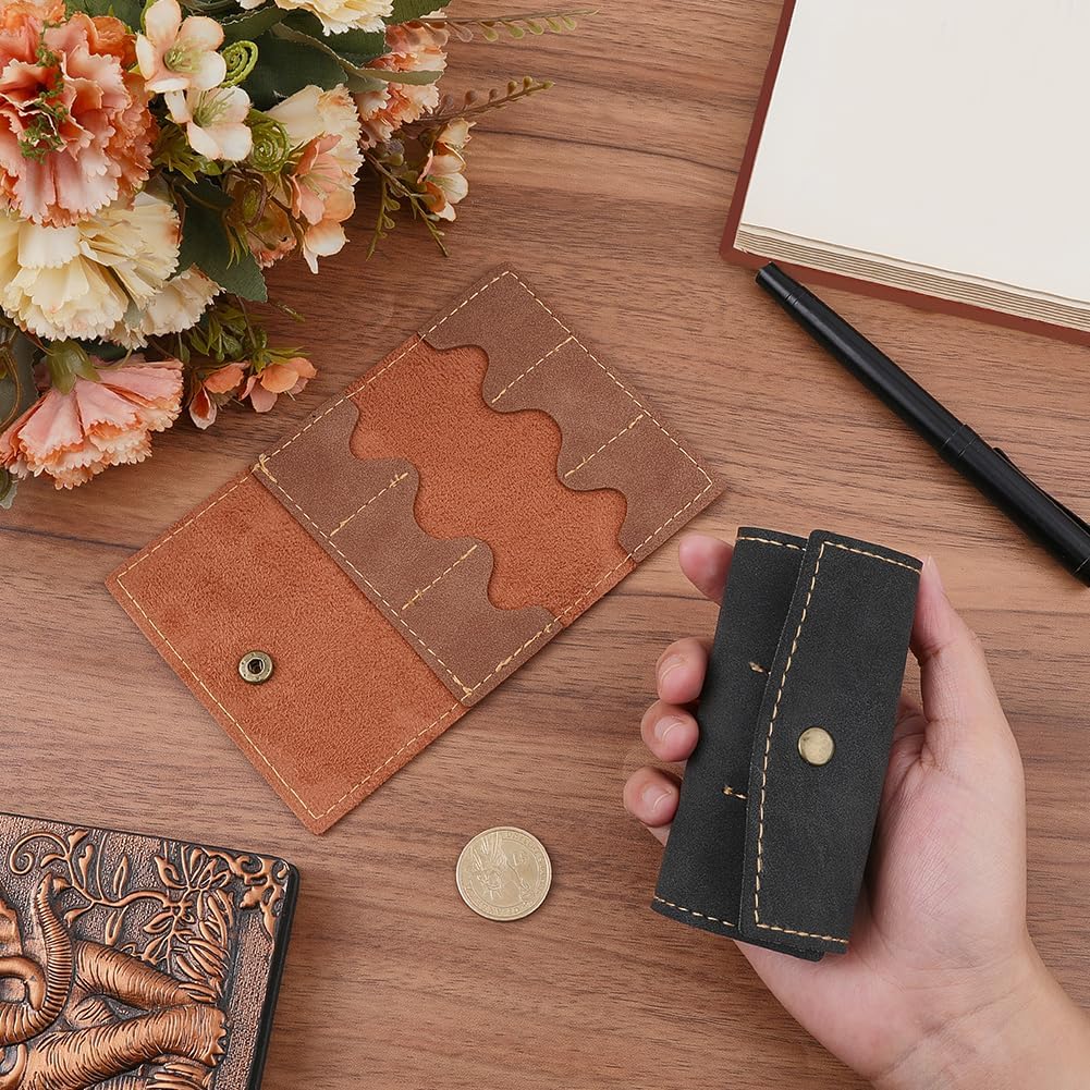 2PCS PU Leather Foldable Gaming Card Organizer Memory Card Holder with Metal Snap Button Portable Retro Leather Guitar Pick Case Micro SD Carry Cover for Travel Daily Storage CFexpress SIM