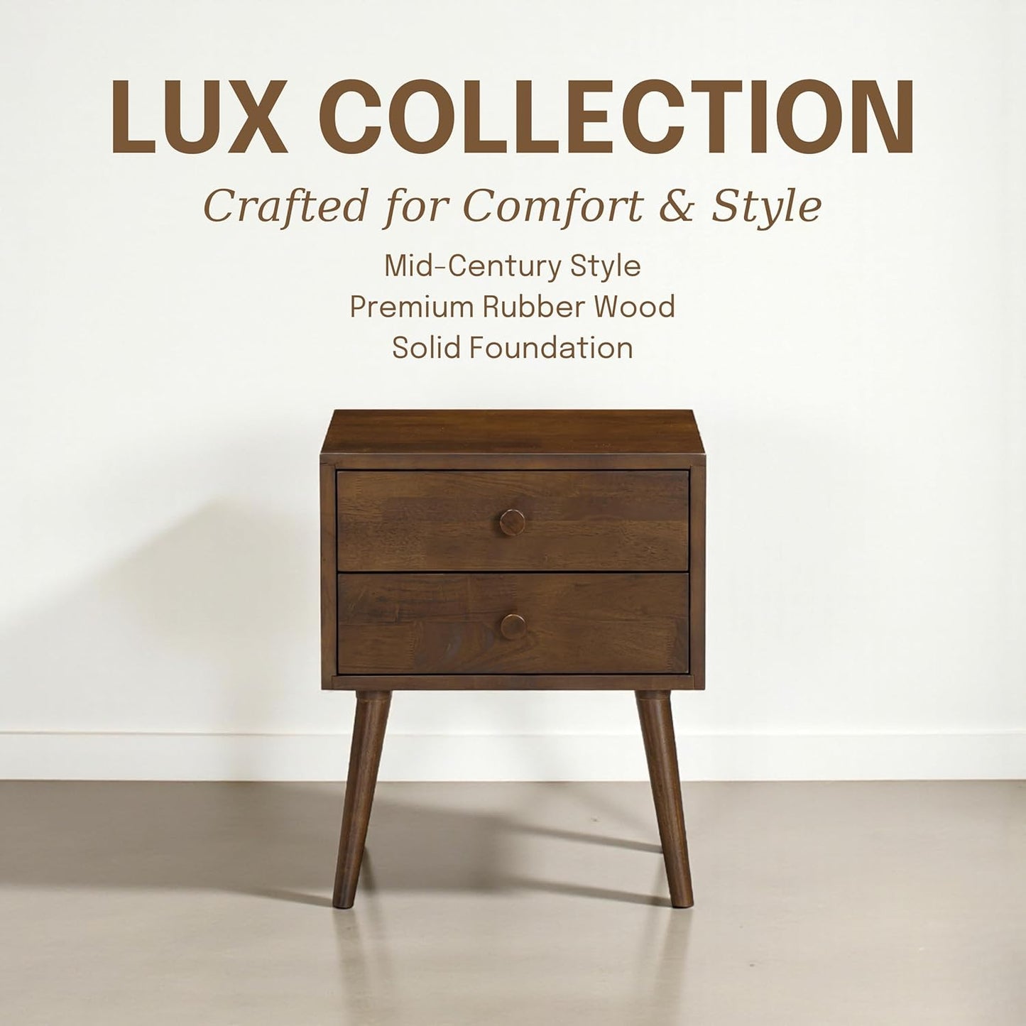 NTC Lux Nightstand with 2 Drawers, Featuring Adaptable Design, 150 lbs Load Capacity, Water-Resistant, Elevate Your Space, Easy Assembly - Dark Walnut
