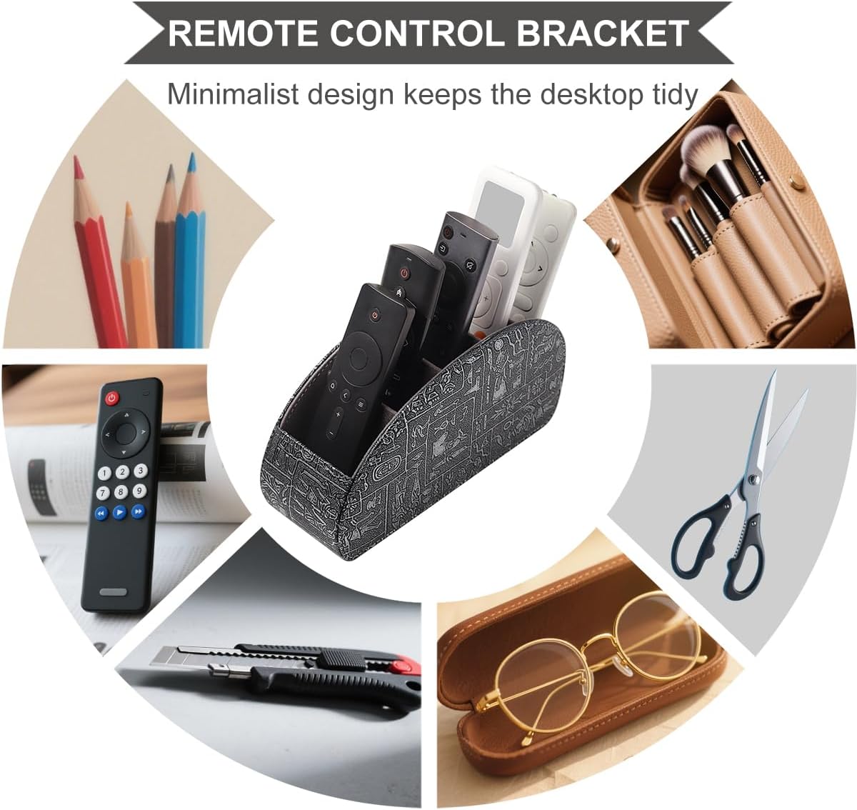 Remote Control Holder with 5 Compartments, Upgraded PU Leather TV Remote Caddy Desktop Organizer for Easy Store and Take Remote Controllers, Office Supplies, Media Accessories(Retro Silver)