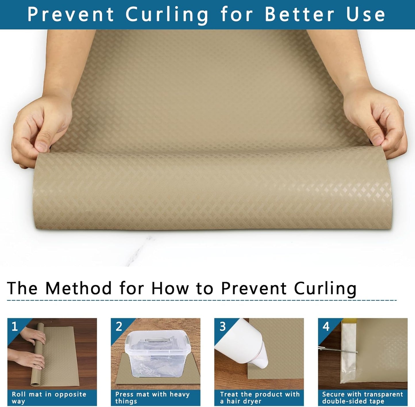 HooTown Kitchen Shelf Liner Drawer Liners, 17.5"W x 78.7"L Non-Adhesive Cabinet Cupboard Liners Refrigerator Waterproof Fridge Mat with Durable Kitchen Cabinet Mat for Drawers, Shelves, Pantry, Khaki