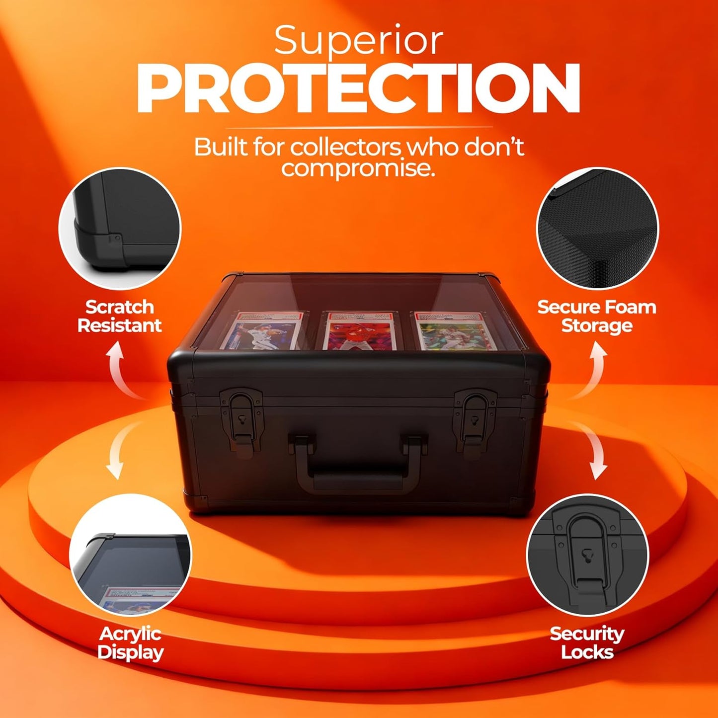 3-Row Graded Card Case – Holds 120+ PSA/BGS/SGC Slabs – Hard Shell Storage Box with Secure Key Lock – Protective Carry Case for Sports Cards, Pokémon & TCG