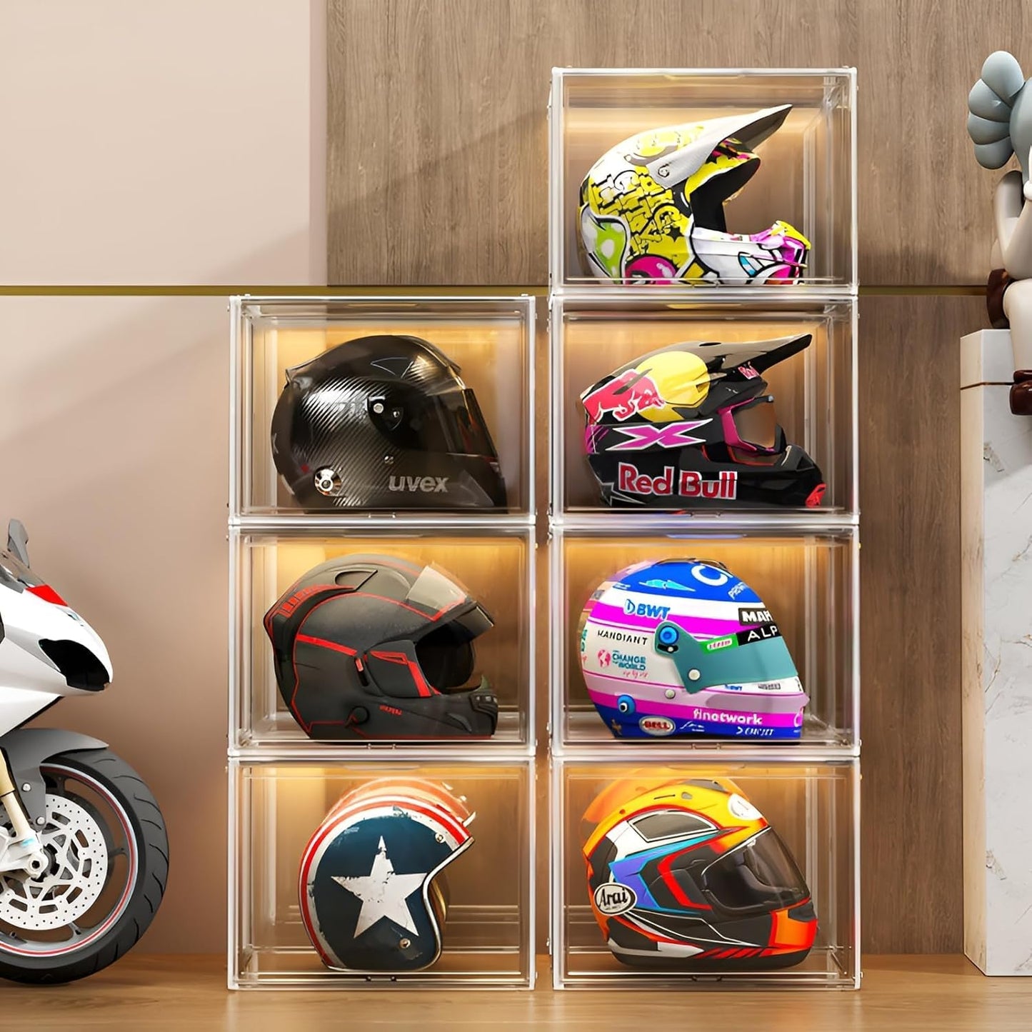 Clear Stackable Plastic Storage Bins with Lid, Dustproof Display Cases, Extra Large Figures Collectibles Showcase, Boot & Shoe Boxes, Helmet Protection Organizer (Clear-XL-3 Pack)