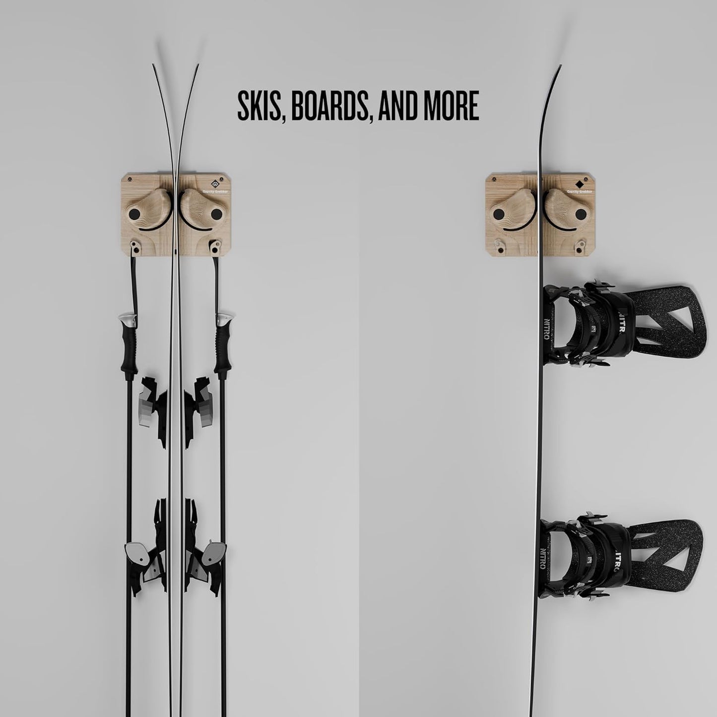 Gravity Grabber - Ultimate Wall Storage Rack for Skis and Snowboards | Damage-Free Storage | Fits Any Ski or Snowboard | (Light Wood, 1)