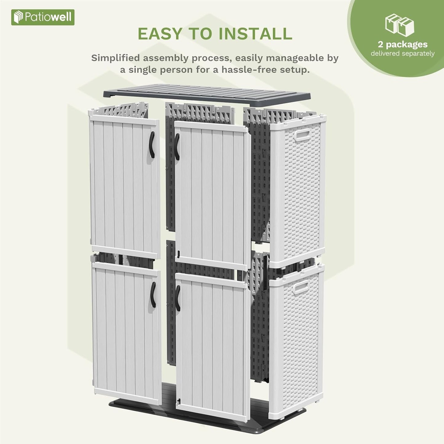 Patiowell 50 cu.ft Plastic Outdoor Storage Shed, Lockable Waterproof Resin Storage Cabinet Vertical Storage Shed for Garden Tools, Garbage Cans, Pool Supplies, White(Not Include Shelves)