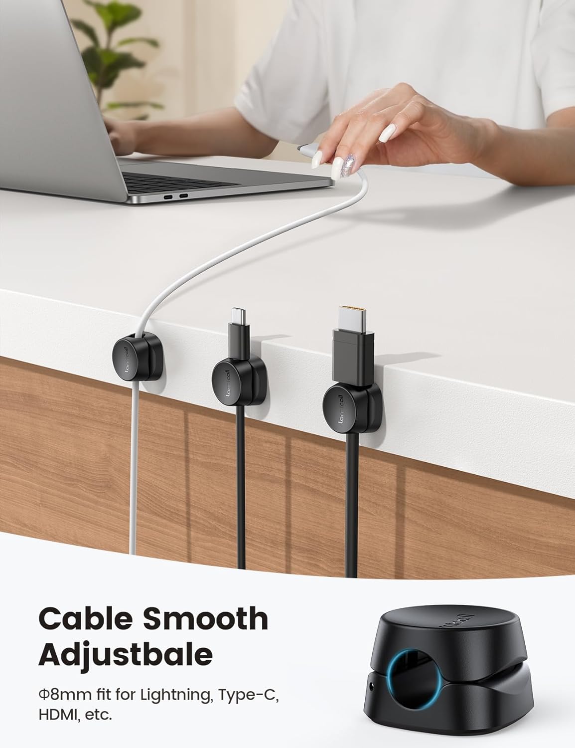 Cord Organizer [1s Lock] Spring Cable Holder Clips - Lamicall 6Pack Desk Cable Management Clips, Phone Charger Cord [Smooth Adjustable], Adhesive Wire Organizer Keeper for Nightstand Wall Car Office