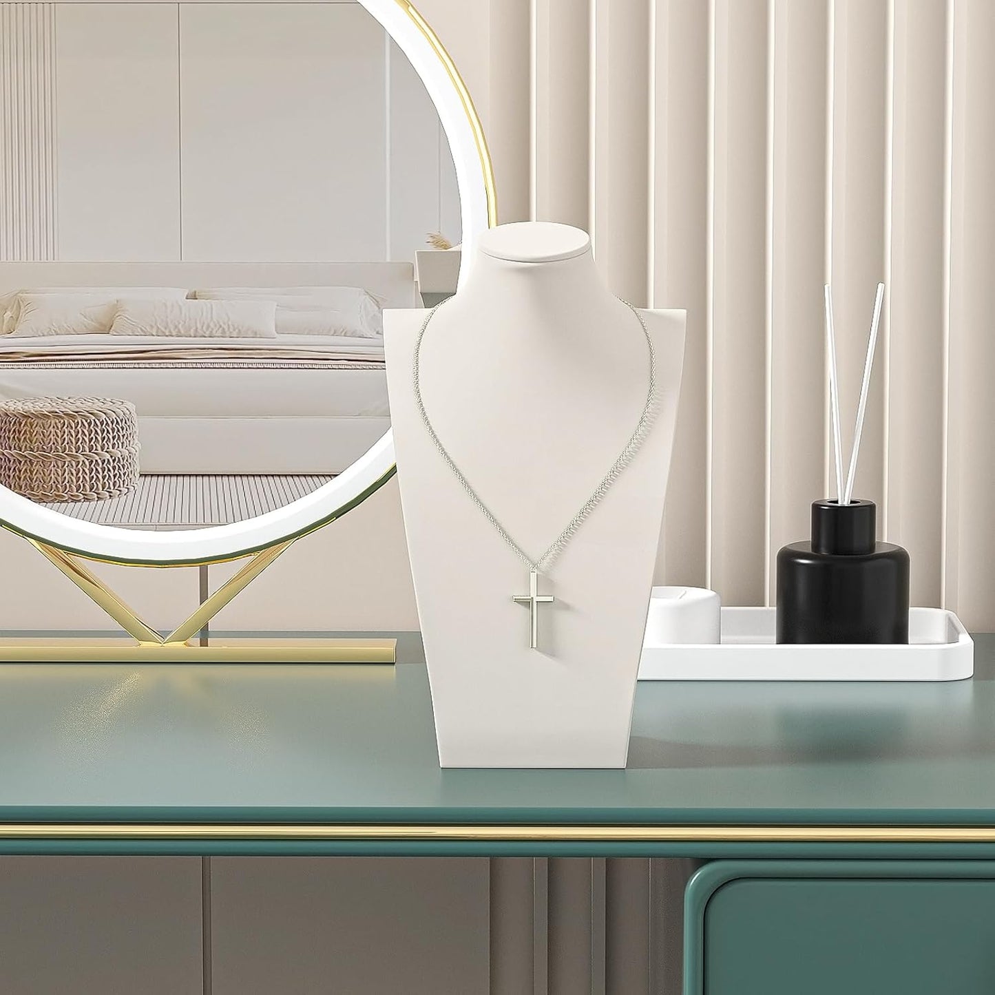 Necklace Bust Stand for Selling, Beige Velvet Necklace Display Holder, Jewelry Necklace Organizer Rack for Home Use or Store Show (11"Height)
