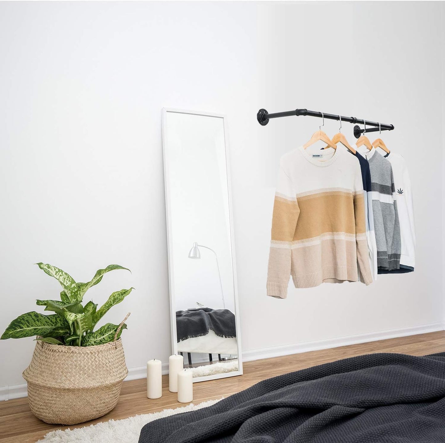 Clothes Rack Wall Mount with 3 Hooks, 36''L Clothing Bar for Wall, Industrial Pipe Clothes Rod, Heavy Duty Iron Garment Rack, Clothes Hanging Rod Bar for Laundry Room Closet Storage