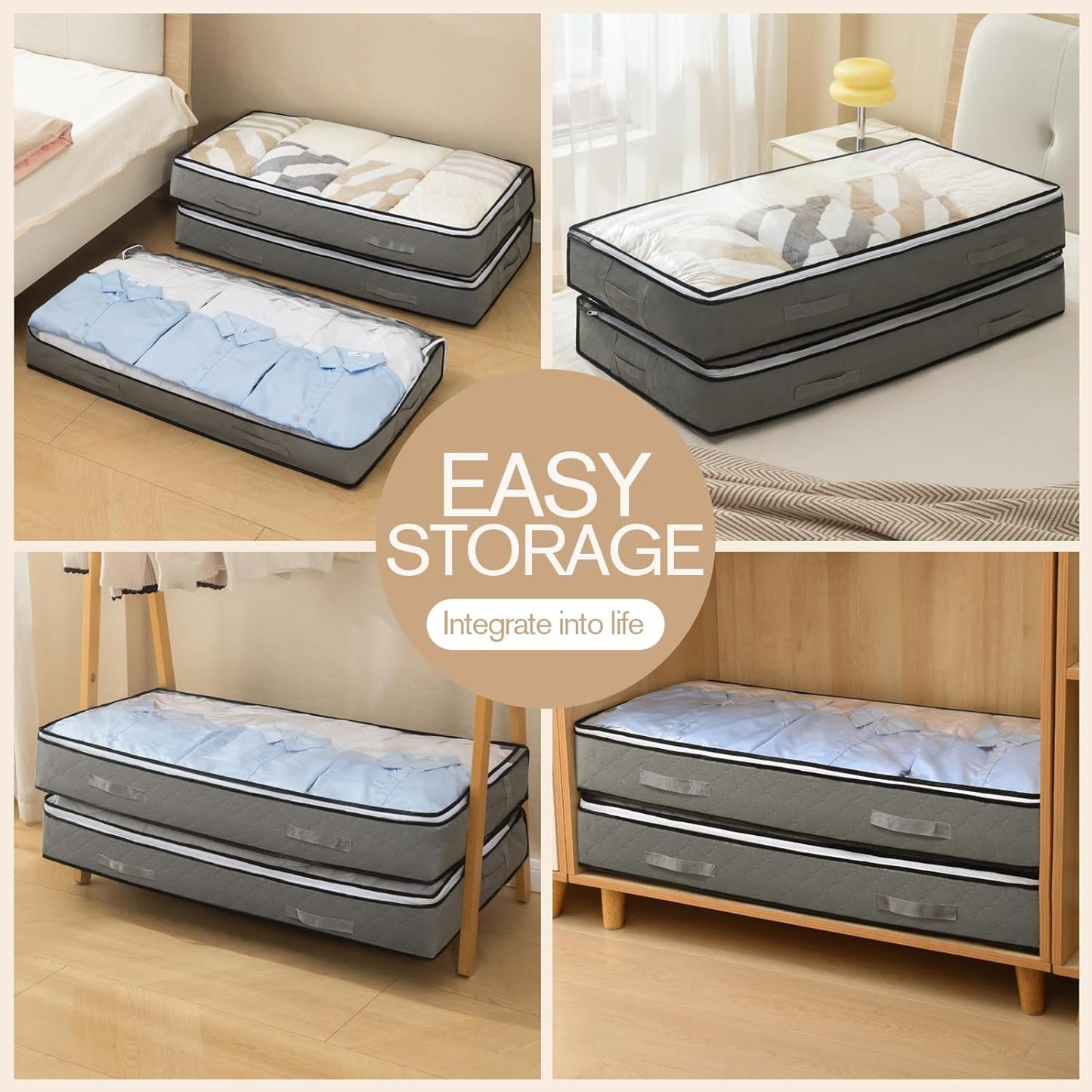 90L Under Bed Storage Containers, Closet Organizers and Storage Bins, Foldable Underbed Storage Bags for Blanket, Clothing, Comforter, Sweaters, Pillows, Linen Sheets, Wrapping Paper, black