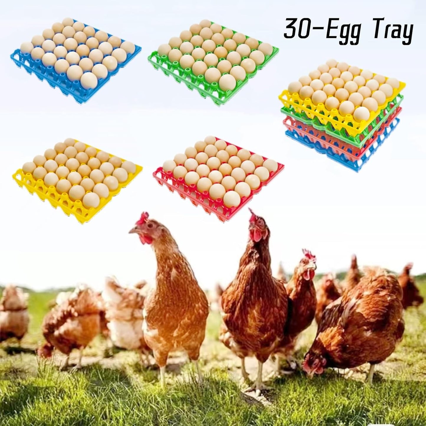 4-Pack Plastic Egg Tray Egg Crates 30-Egg Flats for Home Chicken Farmers, Stackable Egg Cartons Hold Multiple Eggs, Great for Storing, Sorting, and Shipping Eggs, Durable and Reusable (Yellow)