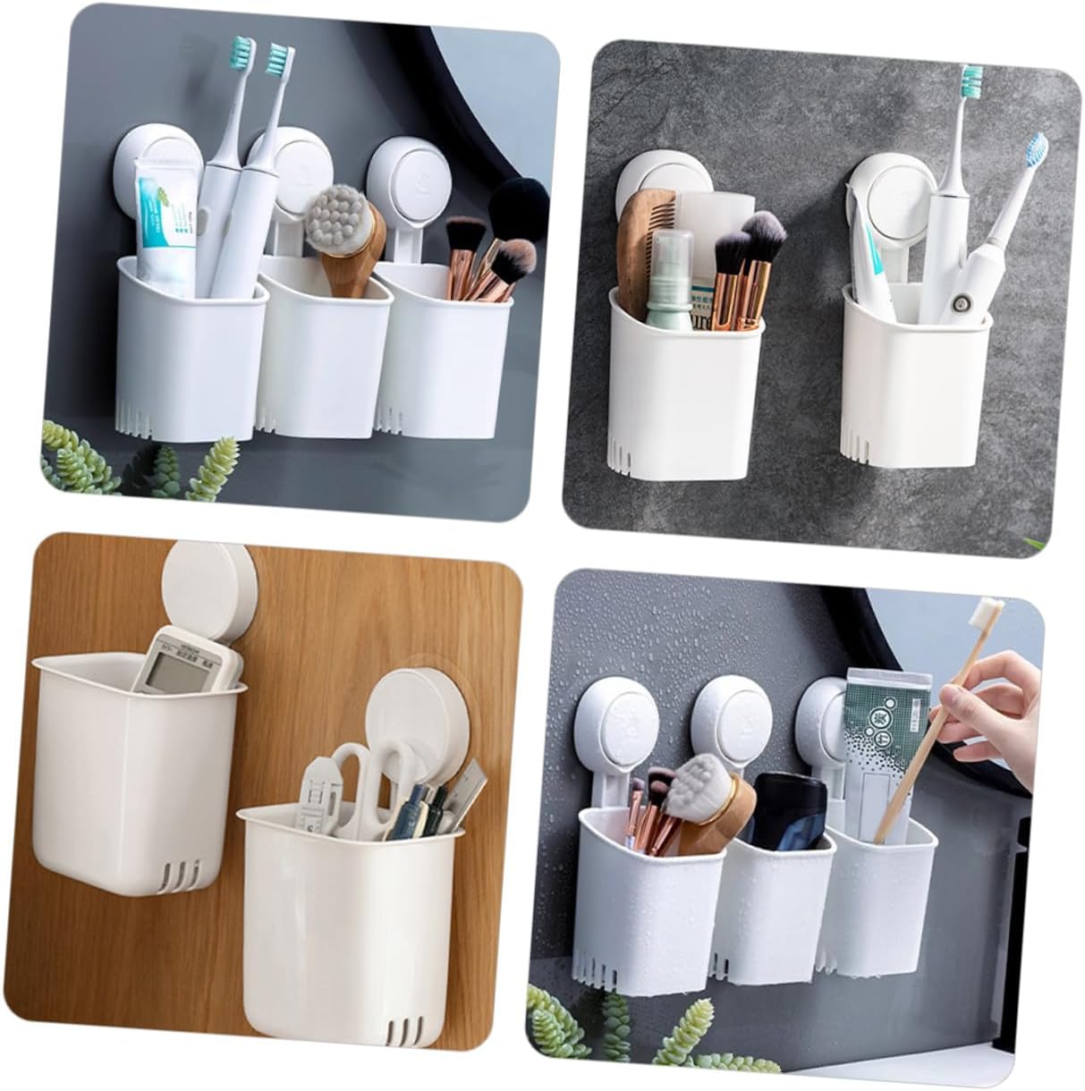 Strong Suction Toothbrush Holder Wall Mount No Drilling Bathroom Organizer with Ventilated Storage Shelf for Toothbrush Razor Makeup White