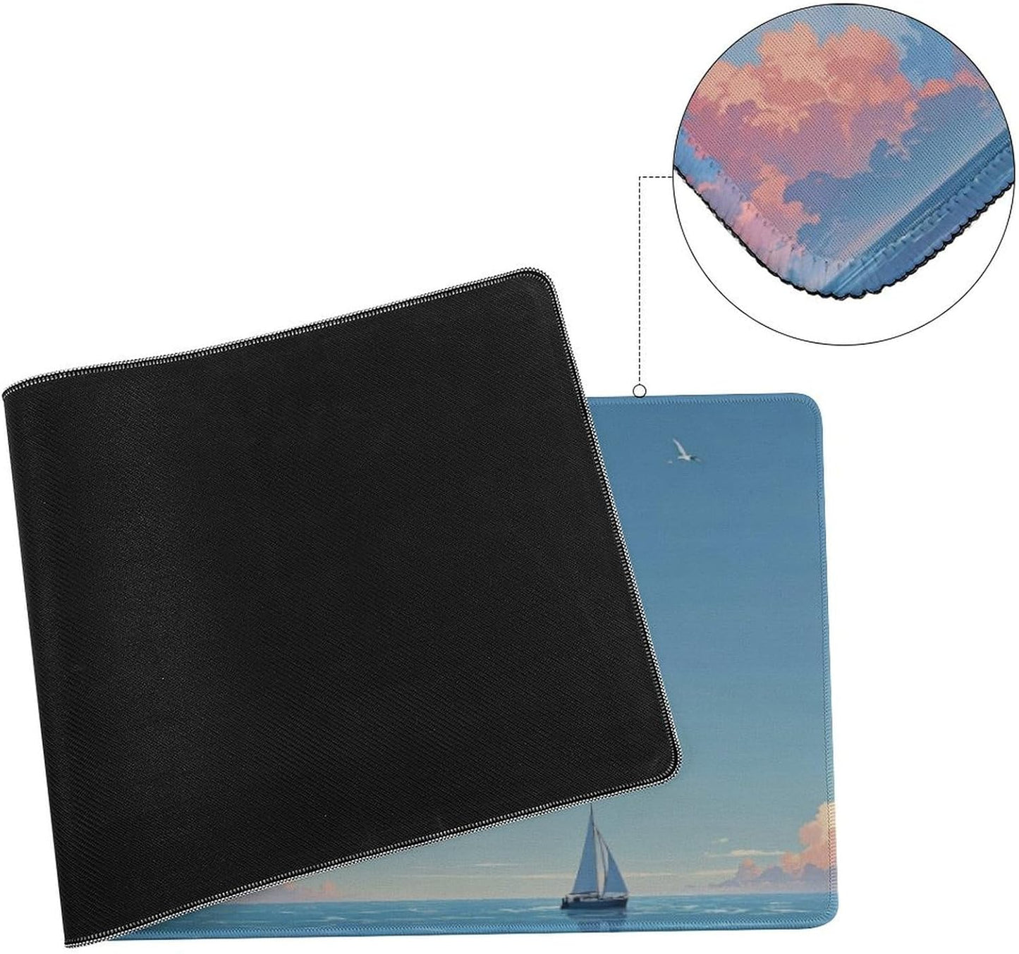 Blue Sky Ocean Large Mouse Pad, Anime Style Gaming Desk Mat, XL Keyboard Desk Pad Mat for Desktop, 31.5"x11.8" Non-Slip Base Big Mousepad with Stitched Edges
