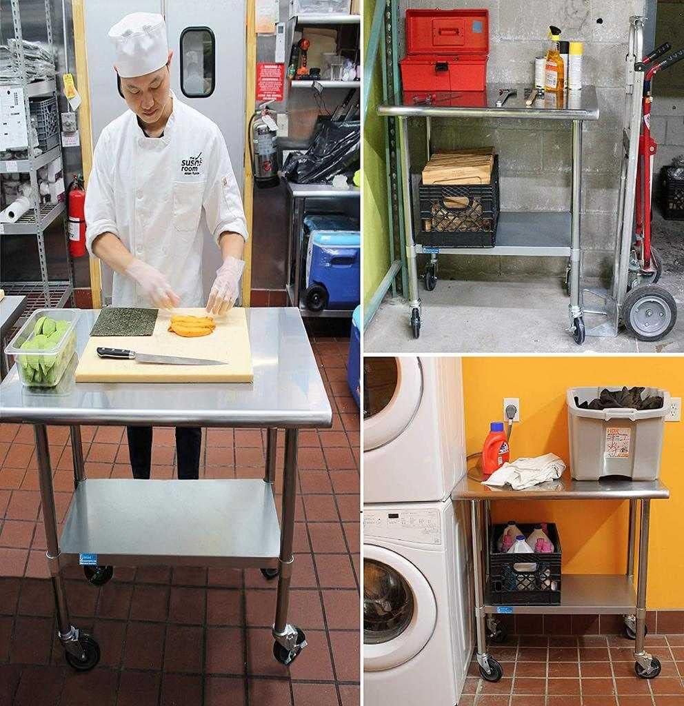 AmGood 60" Long x 36" Deep Stainless Steel Table with Casters