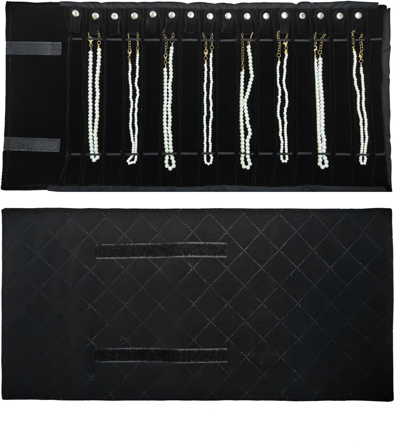 Portable Jewelry Roll Untangled Secure Necklace Travel Storage Bag Displays Holder 16 Chain (Black Diamond)