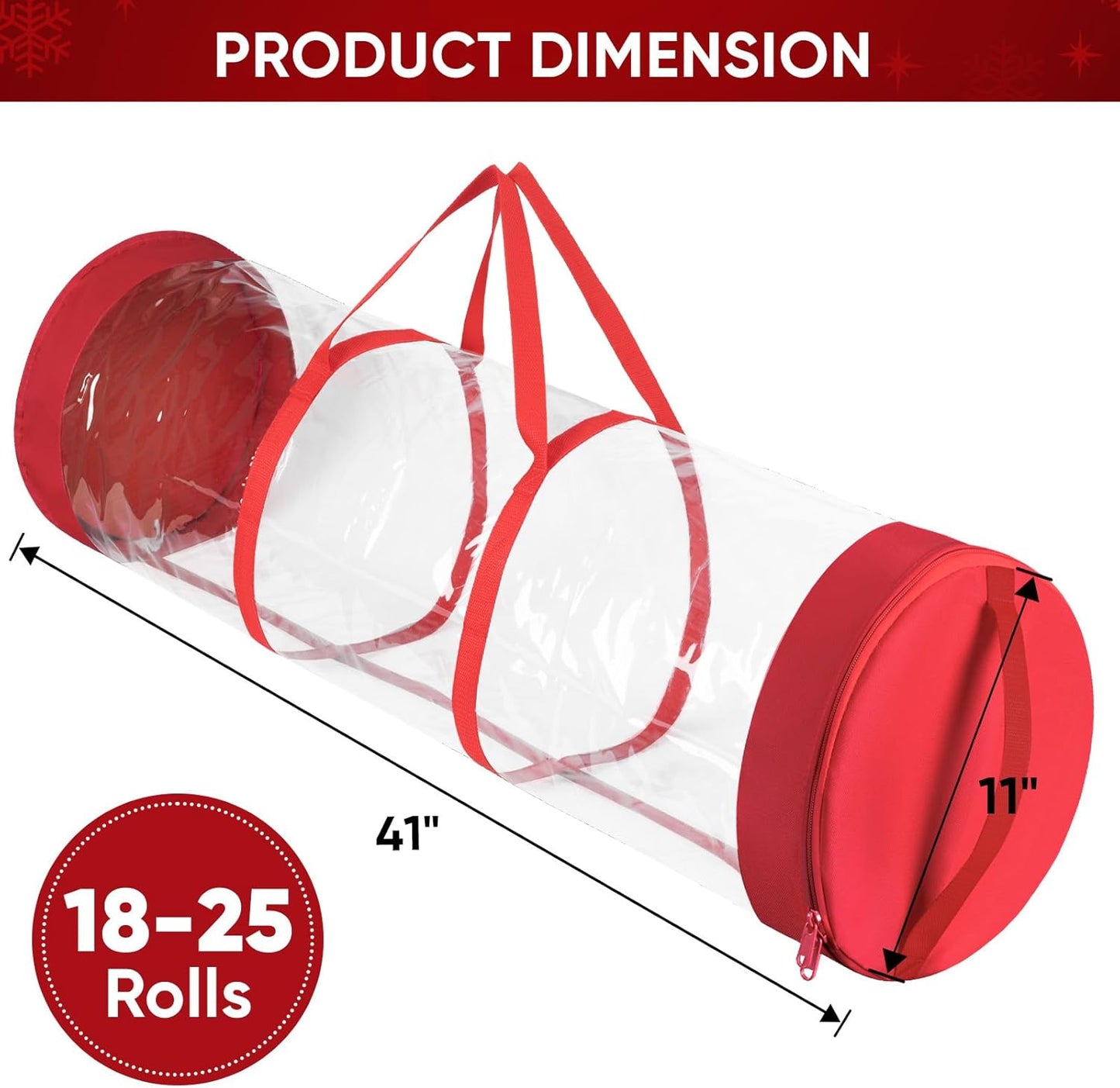 BALEINE Christmas Wrapping Paper Organizer Storage, 41" Gift Wrapping Paper Storage Containers, Clear PVC with Durable 600D Oxford Fabric Gift Wrap Paper Holder Fits 18-25 Rolls, Grey